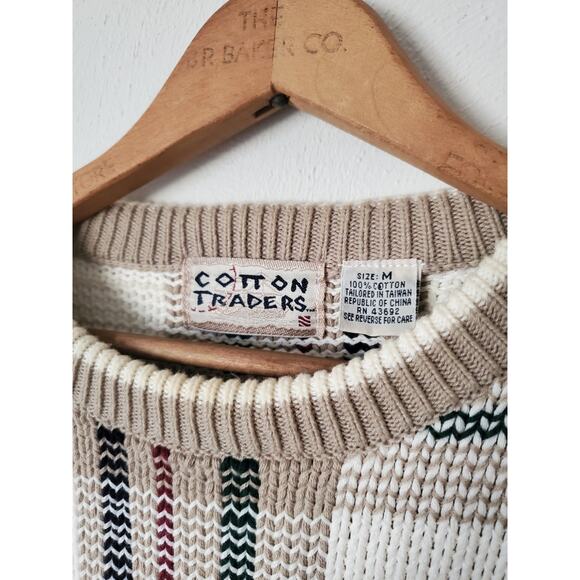 VTG 90s Cotton Traders Knit Mens Size M Multicolor Stripes Grandpa Cosby Sweater - Picture 3 of 12